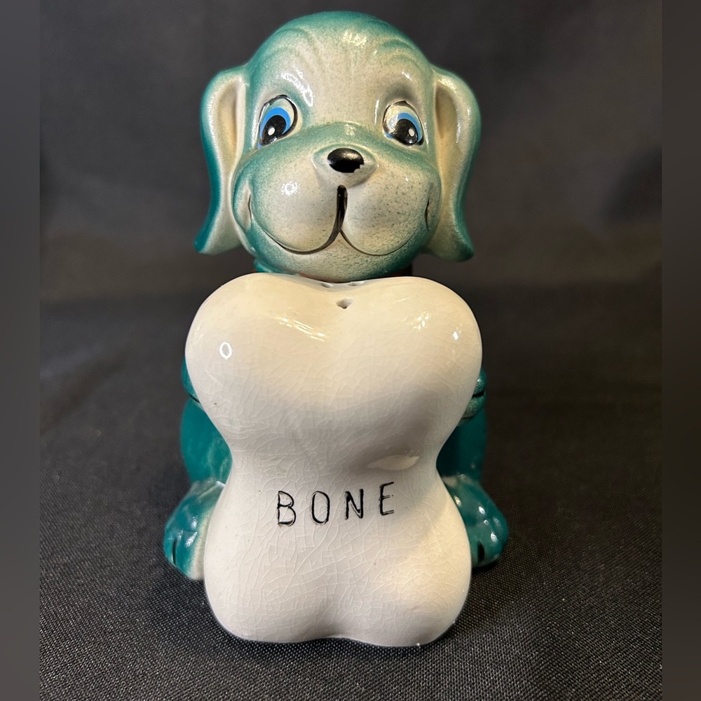 Vintage Dog and Bone Salt & Pepper Shaker Set Ceramic